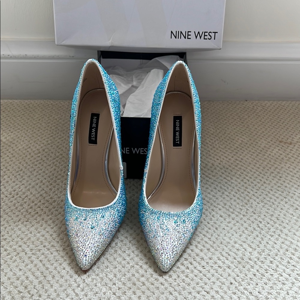 Nine West Blue and Silver Heels with Elegant Design